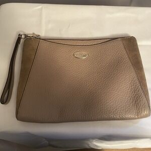 Coach Leather Suede Large Clutch Wristlet Bag Pebbled Leather F53419 Tan Beige